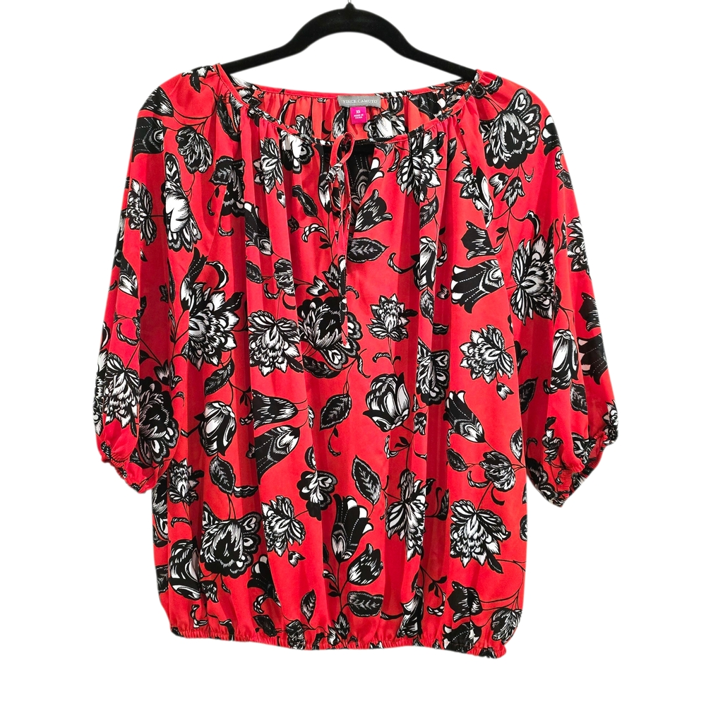 Vince Camuto Black Floral Red Women's Top, 3/4 sleeve